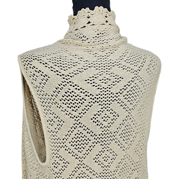 Rebecca Elliot Cottagecore Boho Tan Crochet Knit Open Front Vest Cardigan Small - Picture 11 of 13